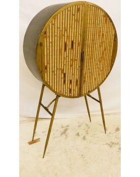 Round Gold Sheet and Bamboo Side Cabinet on Legs