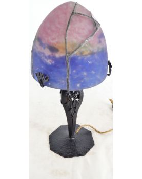 Mushroom Lamp in Glass Paste and Wrought Iron Base