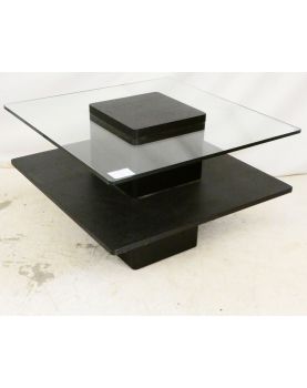 Low Table Square 2 Wood and Glass Plateaus