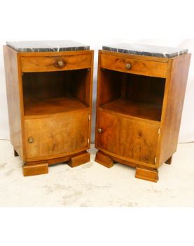 Pair of Art-Deco Bedside Tables with Marble Top