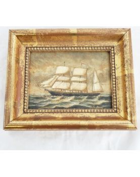 Small Oil on Sailboat Panel Golden Frame