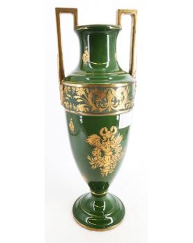 Large Green Earthenware Vase with Restored Handle