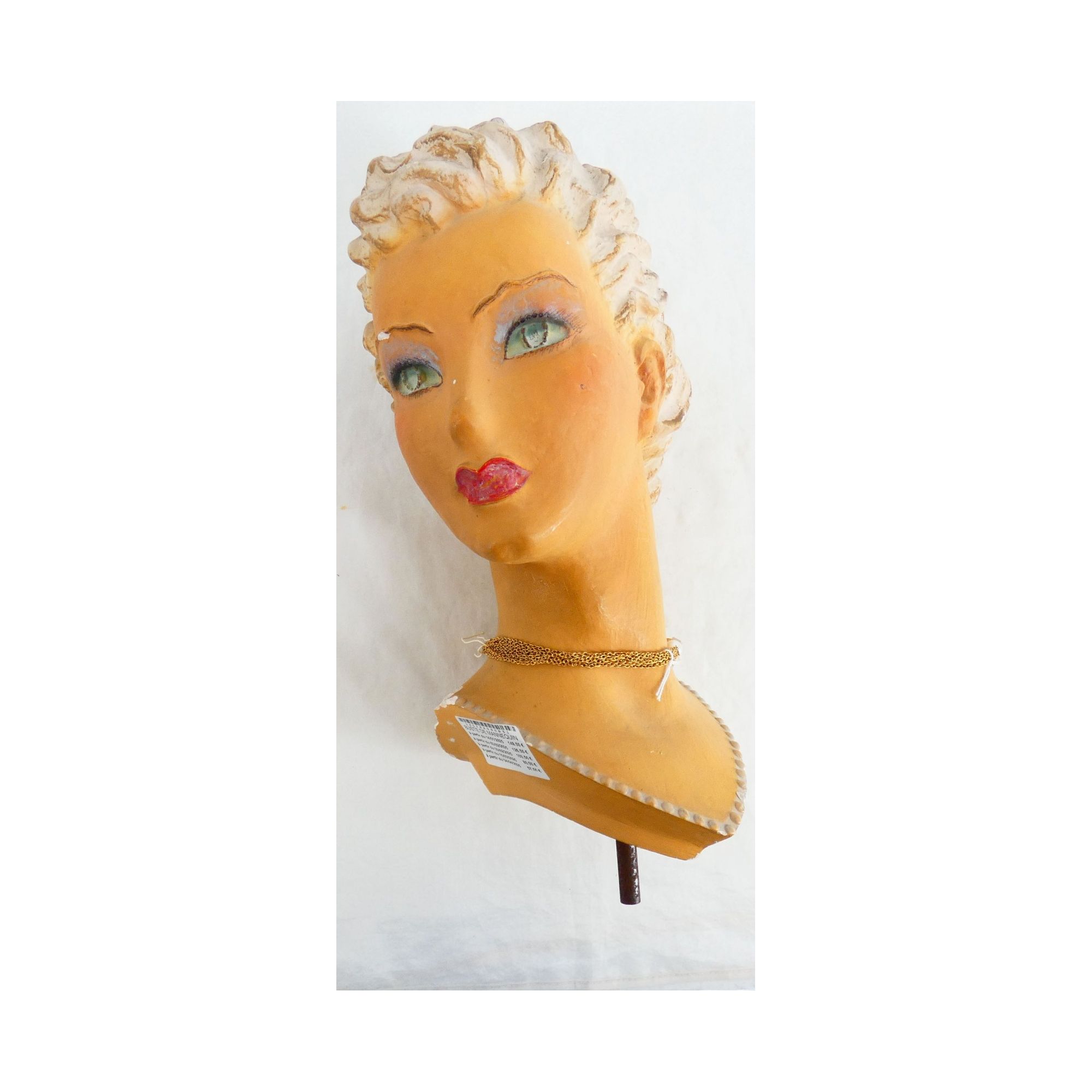 Polychrome Plaster Mannequin Bust with Necklace Polychrome Plaster Mannequin Bust with Necklace