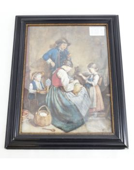 Framed Pastel Scene of Breton Life