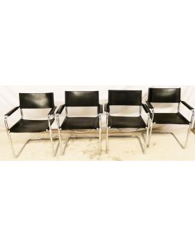 Matteo GRASSI Set of 4 Black Leather Armchairs