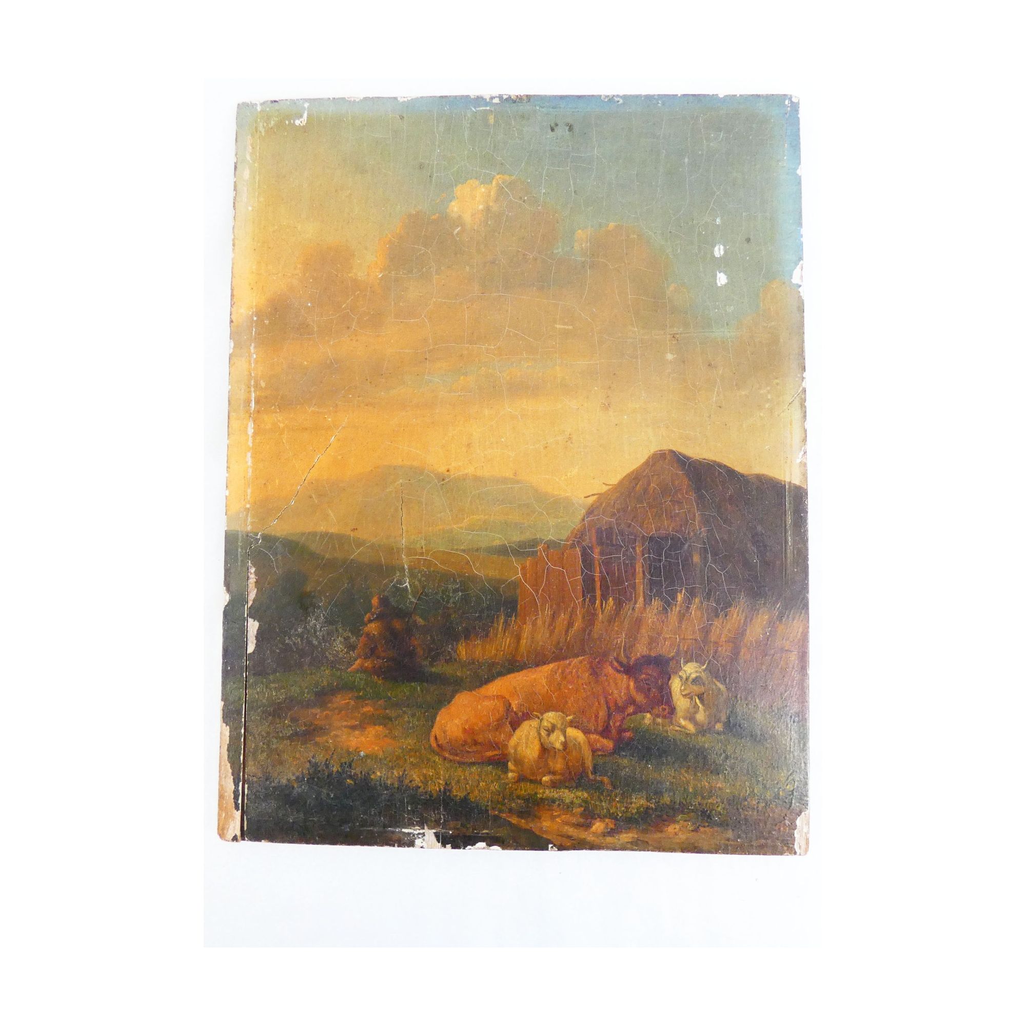 Old Oil on Panel Decor of Cow in the Meadows Old Oil on Panel Decor of Cow in the Meadows
