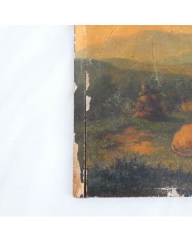 Ancienne Huile sur Panneau Décor de Vache dans les Près