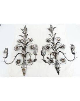Pair of Frosted Wrought Iron Wall Lights