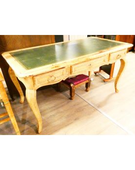 Yellow Patina Desk in Green Leather