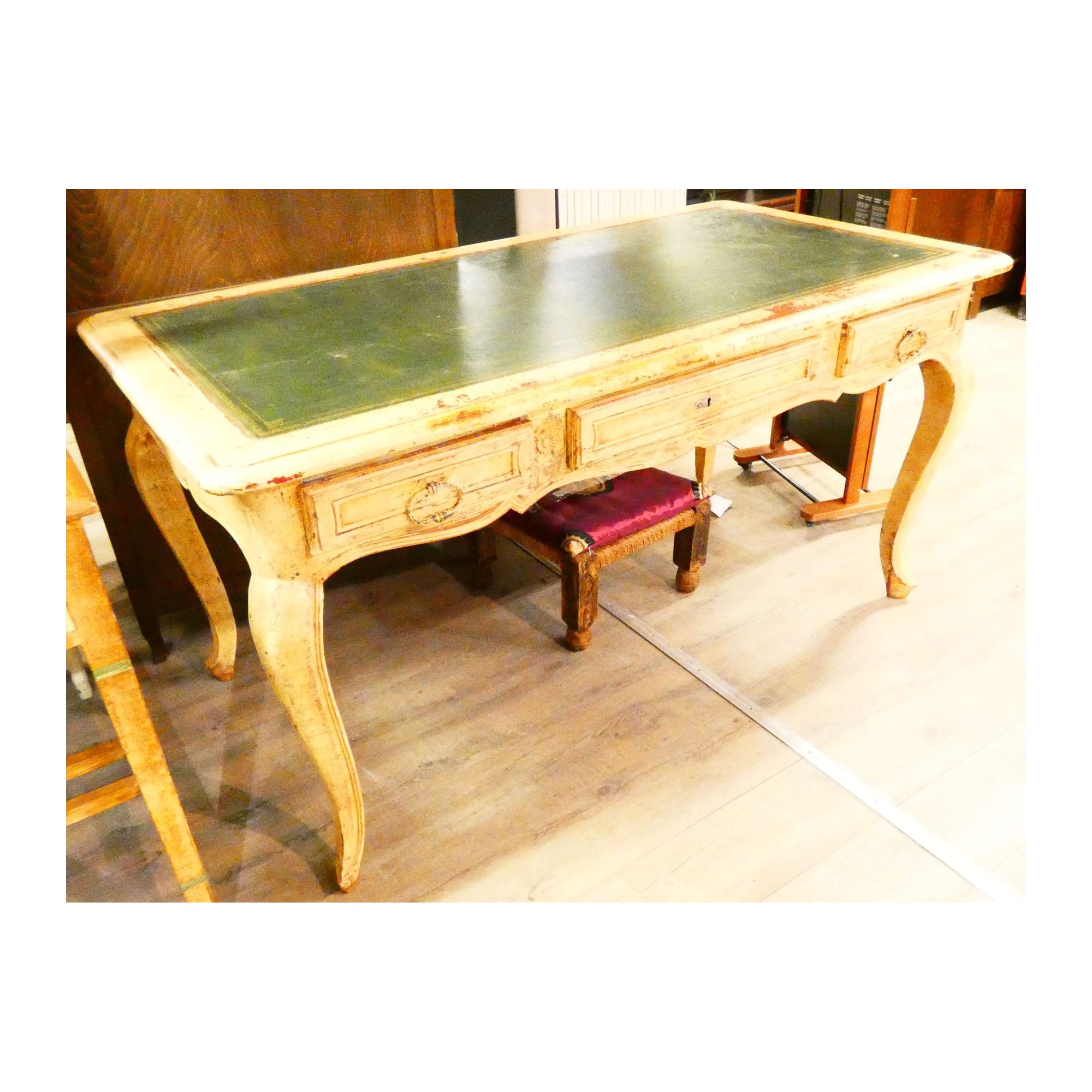 Yellow Patina Desk in Green Leather Yellow Patina Desk in Green Leather
