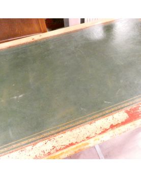 Yellow Patina Desk in Green Leather