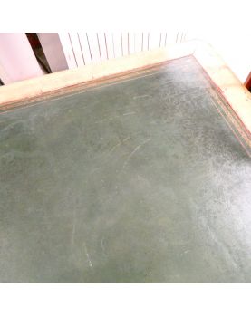 Yellow Patina Desk in Green Leather