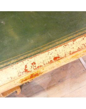 Yellow Patina Desk in Green Leather
