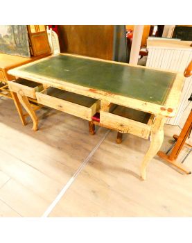 Yellow Patina Desk in Green Leather