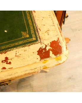 Yellow Patina Desk in Green Leather