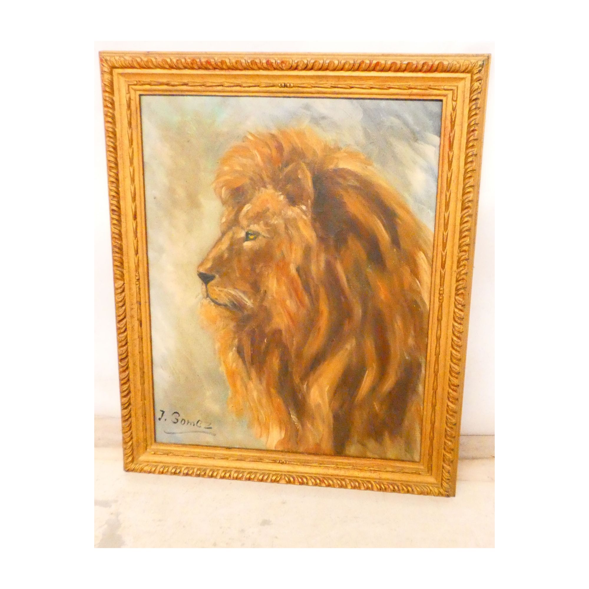Huile sur Toile Lion Signé J.GOMEZ Huile sur Toile Lion Signé J.GOMEZ