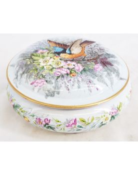 Earthenware Candy Box with Floral and Bird Decor