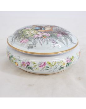Earthenware Candy Box with Floral and Bird Decor