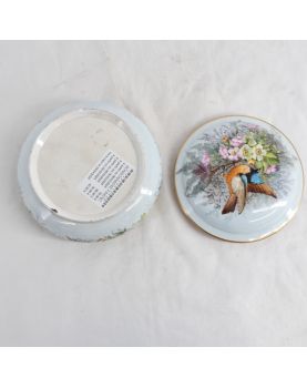 Earthenware Candy Box with Floral and Bird Decor