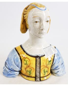 Buste Renaissance Femme Au Corset Jaune en Faïence Polychrome