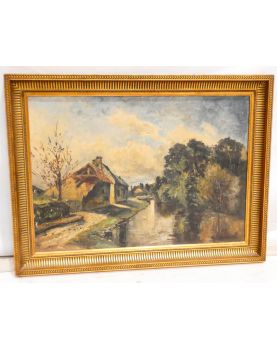 Huile sur Toile Maison Bord Rivière