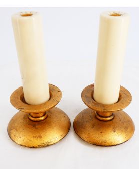 Pair of Gilded Wooden Candlesticks with Fake Candles