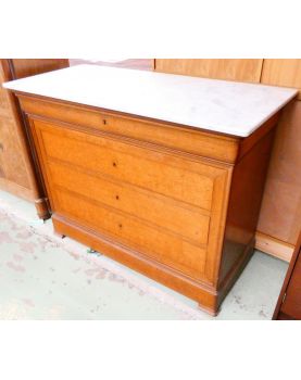 Louis Philippe Chest of Drawers in Oak with White Marble Top and Key