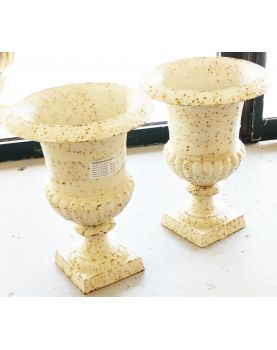 Pair of Medici Vases in White Painted Cast Iron