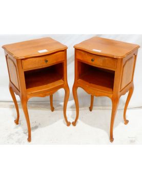 Pair of Cherry Wood Bedside Tables 1 Niche 1 Drawer Curved Legs
