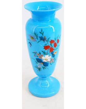Turquoise Opaline Vase with Floral Decor