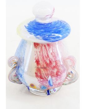 Small Covered Polychrome Glass Pot