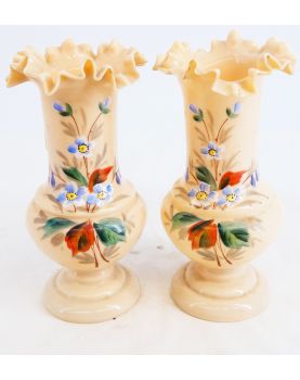 Pair of Opaline Vases with Floral Decor