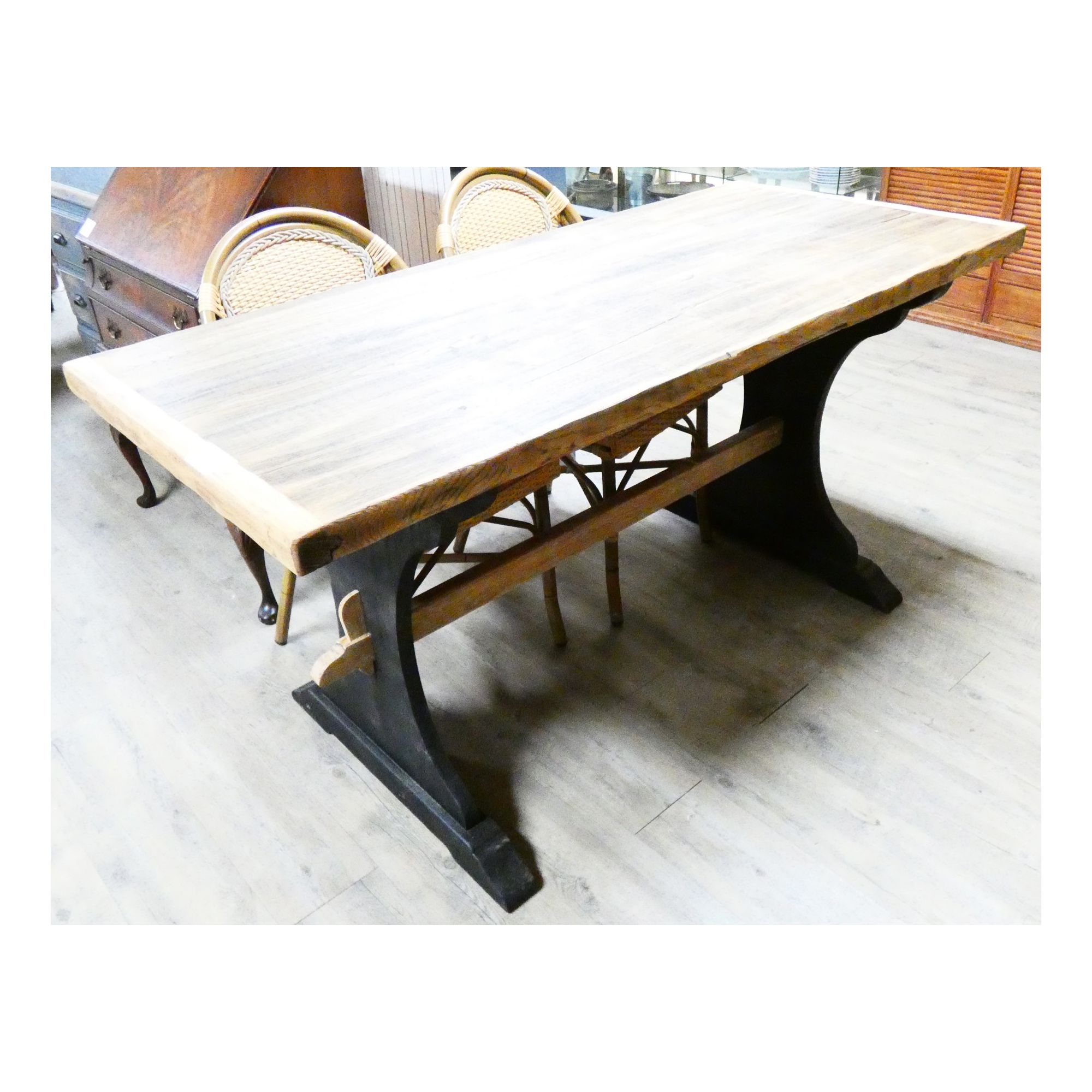 Ancienne Table Patinée Noir et Brut Ancienne Table Patinée Noir et Brut