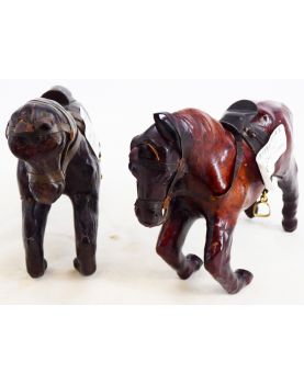 Pair of Small Leather Horses