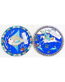 Pair of Polychrome Earthenware Decanter Coasters