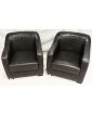 Paire de Fauteuils en Cuir Gris Anthracite