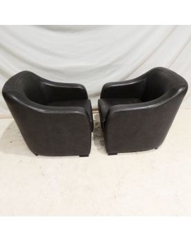 Pair of Anthracite Grey Leather Armchairs