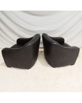 Paire de Fauteuils en Cuir Gris Anthracite