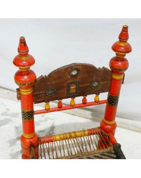 Chaise en Bois Polychrome Éthnique Assise Cannée et Tressée