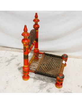 Chaise en Bois Polychrome Éthnique Assise Cannée et Tressée