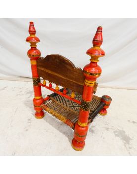 Chaise en Bois Polychrome Éthnique Assise Cannée et Tressée