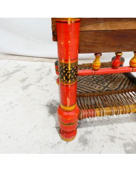 Chaise en Bois Polychrome Éthnique Assise Cannée et Tressée