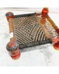 Ethnic Polychrome Wooden Chair with Caned and Woven Seat