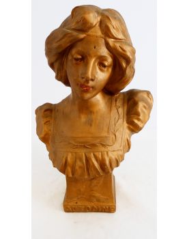 Bust of Autumn Woman in Golden Plaster