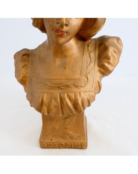 Bust of Autumn Woman in Golden Plaster