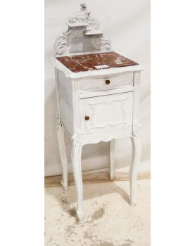 Chevet 1 Porte 1 Tiroir Style Louis XV Pied Galbés avec Corniche Patiné Blanc