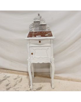 Chevet 1 Porte 1 Tiroir Style Louis XV Pied Galbés avec Corniche Patiné Blanc