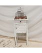 Chevet 1 Porte 1 Tiroir Style Louis XV Pied Galbés avec Corniche Patiné Blanc