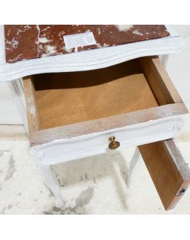 Chevet 1 Porte 1 Tiroir Style Louis XV Pied Galbés avec Corniche Patiné Blanc