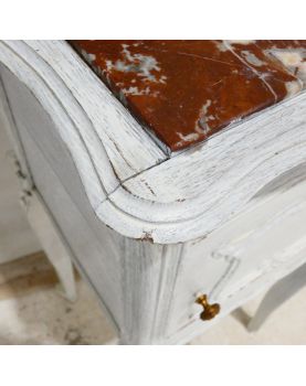 Chevet 1 Porte 1 Tiroir Style Louis XV Pied Galbés avec Corniche Patiné Blanc